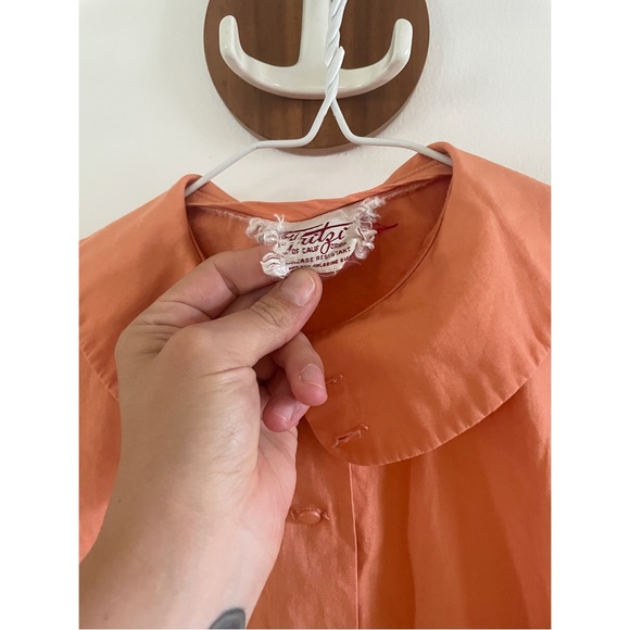 Vintage Peach Peter Pan Collar Button up Blouse 3/4 Sleeves Size M - Picture 3 of 8